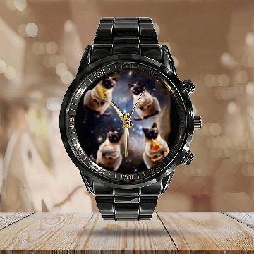 Discover Coffee Fun Space Galaxy Cat Pizza Taco Coffee Ice Cream Cats Calendar Steel Band Watch