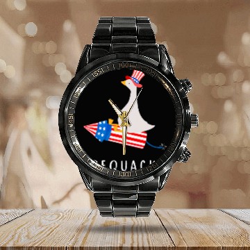 Discover Duck Pet Firequacker Fireworks Duck Goose America Proud Calendar Steel Band Watch