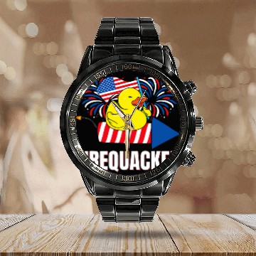 Discover Duck Pet Fourth of July Firequacker Duck Zip Calendar Steel Band Watch