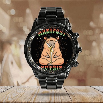 Discover capybaras Pet Meditation Manifest Anything Kids Baseball Tees Calendar Steel Band Watch