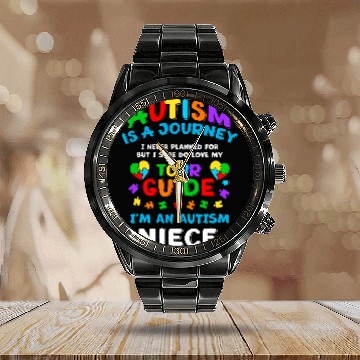 Discover Autism is a Journey I Never Planned Autism Niece Awareness Baseball Tees Calendar Steel Band Watch