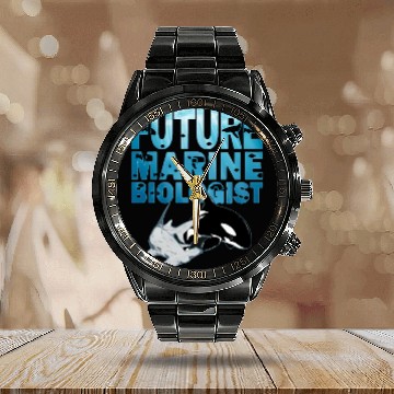 Discover Hammerhead Shark and Orca Future Marine Biologist Gift ocean Calendar Steel Band Watch