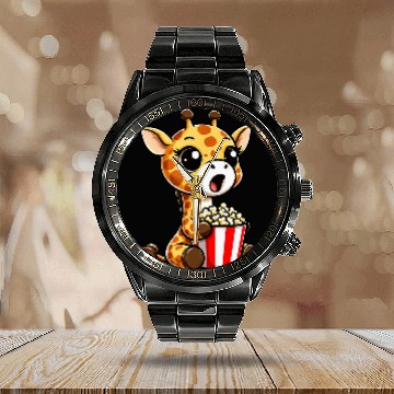 Discover Giraffe Pet is exited Cinema Popcorn Design Zip Calendar Steel Band Watch