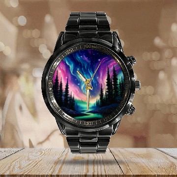 Discover Aurora Borealis Night Sky Northern Lights 1 Calendar Steel Band Watch