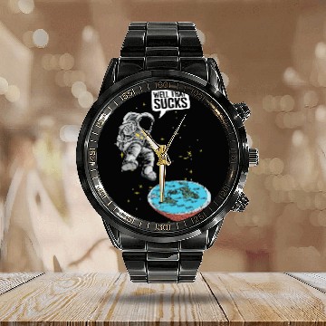 Discover Astronaut Job Flat Earth Science Conspiracy Flat Earther Calendar Steel Band Watch