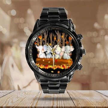 Discover Elephant Pet Fall Leaves Tree Forest Garden Calendar Steel Band Watch