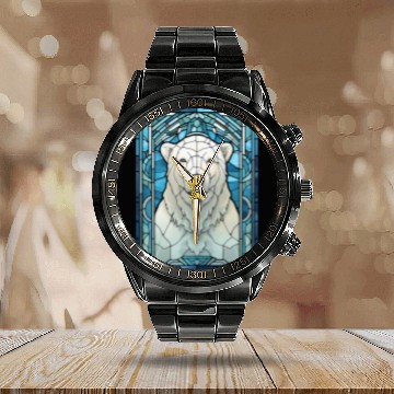 Discover Bear Pet Arctic Polar Bear Stained Glass Geometric Animal Baseball Tees Calendar Steel Band Watch