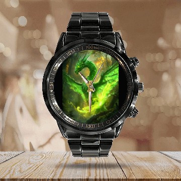 Discover Dragon Pet Mystical Green Dragon in Enchanted Forest Baseball Tees Calendar Steel Band Watch