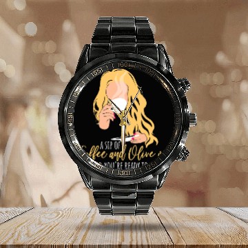 Discover Coffee Fun and Olive Oil Calendar Steel Band Watch