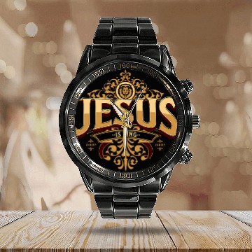 Discover Lion Pet Jesus Is King Design Lion Crown Calendar Steel Band Watch