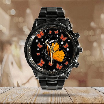 Discover Flying Monarch Butterflies Lepidopterist Butterfly Zip Calendar Steel Band Watch