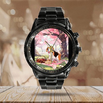 Discover Beagle Cherry Blossom Funny Dog Picnic Calendar Steel Band Watch