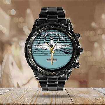 Discover Flying Academy aviator plane instructor Zip Calendar Steel Band Watch