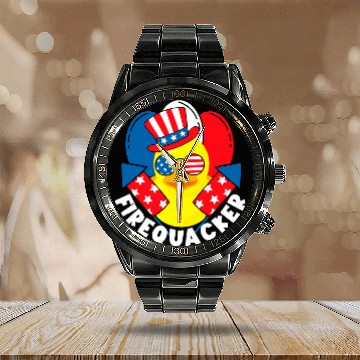 Discover Duck Pet Firequacker Funny 4th of July Firecracker Kid Rubber Duck Calendar Steel Band Watch