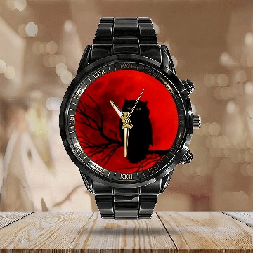 Discover Owl Pet Halloween Owl Blood Moon Owl Red Full Moon Baseball Tees Calendar Steel Band Watch