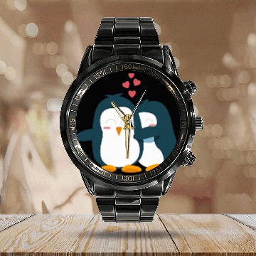 Discover Penguin Pet COUPLES GIFT Wedding Anniversary Engagement Party Calendar Steel Band Watch