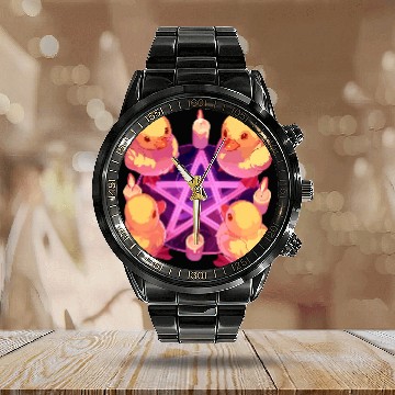 Discover Duck Pet Summoning Demons Pentacle Pentagram Goth Dark Humor Zip Calendar Steel Band Watch