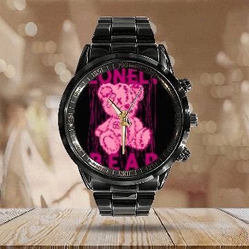 Discover Bear Pet Lonely Bear Pink Stitched Teddy Emotional Art Design Baseball Tees Calendar Steel Band Watch