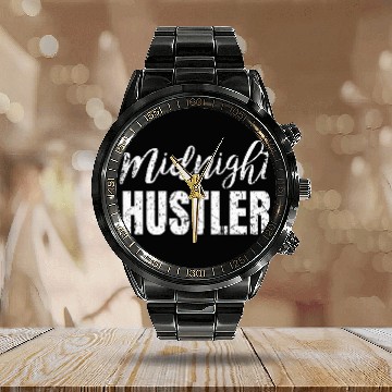 Discover Midnight Hustler Past Dark Worker Employee Night Time Shift Calendar Steel Band Watch