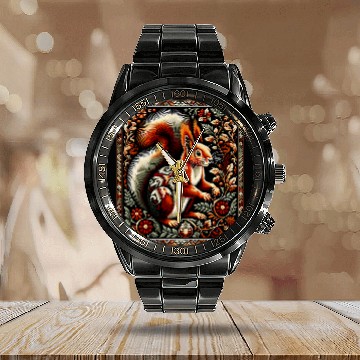 Discover Squirrel Pet Artwork Elegant Tapestry Motif Style Calendar Steel Band Watch