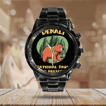 Discover Bear Pet Denali National Park and Preserve Cute Bear Baseball Tees Calendar Steel Band Watch