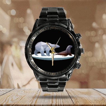 Discover Bear Pet Low Poly Polar Bear Walrus Arctic Zip Calendar Steel Band Watch
