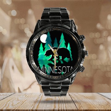 Discover Bear Pet Minnesota Wilderness With Bear Northern Lights Minnesota Baseball Tees Calendar Steel Band Watch