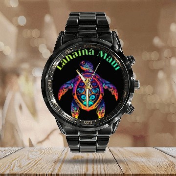 Discover Turtle Pet Colorful Lahaina Maui Hawaii Vacation Turtle Calendar Steel Band Watch