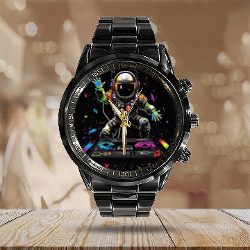 Discover Astronaut EDM Dance Festival Space Planets Solar System 8 Calendar Steel Band Watch