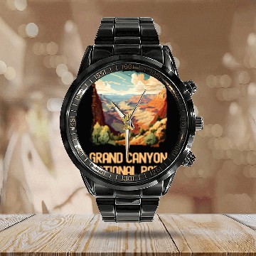 Discover Grand Canyon Adventure Hiking Nature Lover Print 25 Calendar Steel Band Watch
