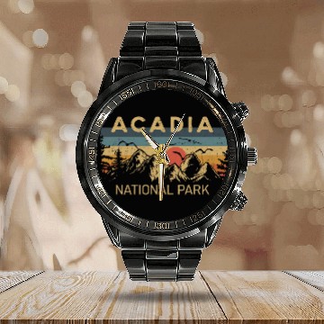 Discover Acadia National Park Maine Hiking Outdoors Calendar Steel Band Watch