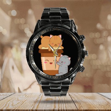Discover Coffee Fun Happy Kittens Coffee Lovers and Baristas Calendar Steel Band Watch
