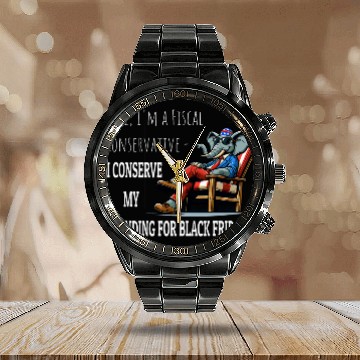 Discover Elephant Pet Fiscal Conservative Fun Sarcastic Republican Elephant 1 Zip Calendar Steel Band Watch