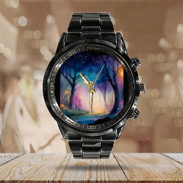 Discover Boho Chic Floral Galaxy Enchanted Forest Night Sky Baseball Tees Calendar Steel Band Watch