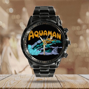 Discover Aquaman Aqua Swim Zip Calendar Steel Band Watch