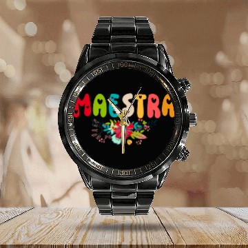 Discover Maestra Espanol Playera Regalo Spanish Teacher Corazon Baseball Tees Calendar Steel Band Watch