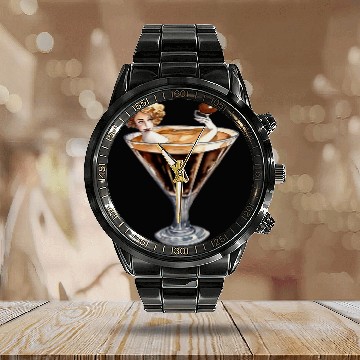 Discover Coffee Fun vintages Espresso Martini Coffee Lover Design Cold Cocktail Calendar Steel Band Watch
