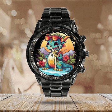 Discover Dragon Pet Paradise Hawaiian Vacation Art Calendar Steel Band Watch