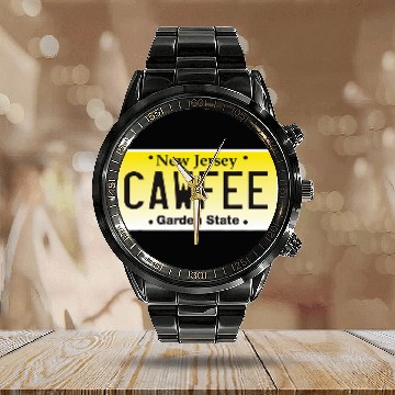 Discover Coffee Fun Cawfee New Jersey Coffee Lover License Plate Calendar Steel Band Watch