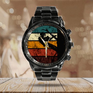 Discover Arborist Retro Chainsaw Tree Climber Outdoorsman Lumberjack Zip Calendar Steel Band Watch