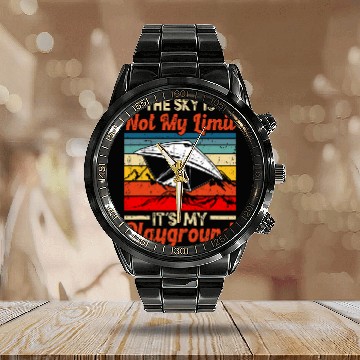 Discover Hang Glider The Sky is not my Limit Flying Delta Glider 1 Calendar Steel Band Watch