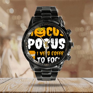 Discover Coffee Fun Hocus Pocus i Need Coffee To Focus 2 Calendar Steel Band Watch