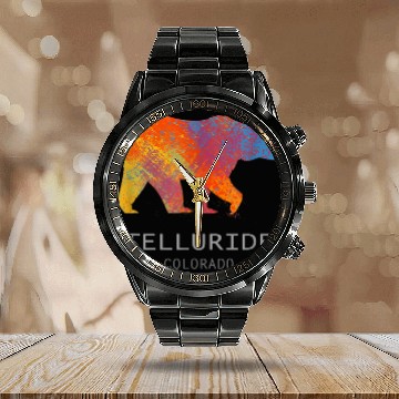 Discover Bear Pet Telluride Colorado with Painted Bear for Kids Calendar Steel Band Watch