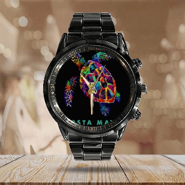 Discover Turtle Pet Costa Maya Mahahual Mexico Beach Vacation Sea Turtle 7 Calendar Steel Band Watch