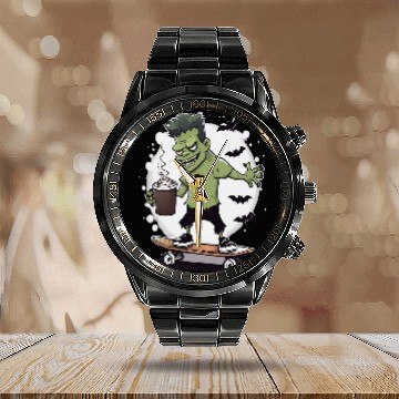 Discover Halloween Frankensteins Monster Orange Skateboard Hot Cocoa Baseball Tees Calendar Steel Band Watch