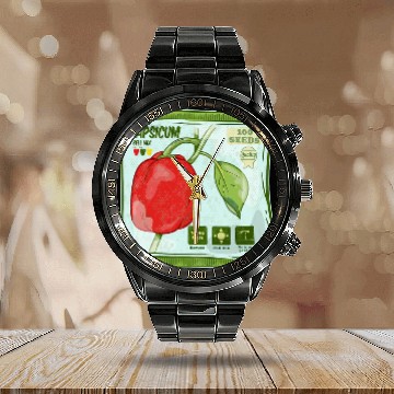 Discover Capsicum Bell Pepper seeds packet growing vegetables Baseball Tees Calendar Steel Band Watch