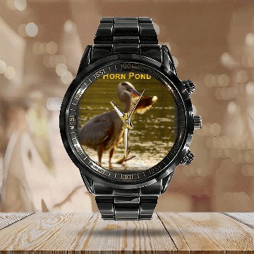 Discover Fishing Great Blue Heron 1 Baseball Tees Calendar Steel Band Watch
