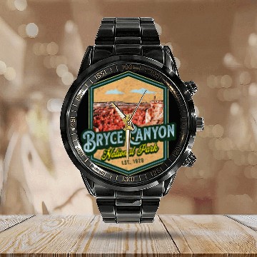 Discover Bryce Canyon National Park Est 1928 Logo Emblem Utah Baseball Tees Calendar Steel Band Watch