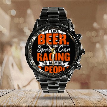 Discover Beer Fun I Like Beer Sprint Car Racing 23 beer Drinking people 14 Calendar Steel Band Watch