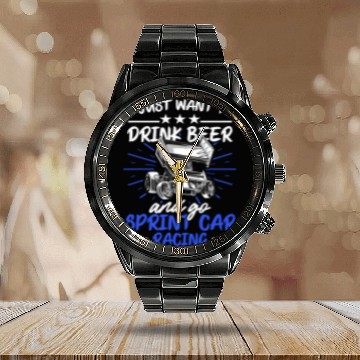 Discover Beer Fun Sprint Car Racing Drink Beer Race Track Racer 20 Baseball Tees Calendar Steel Band Watch